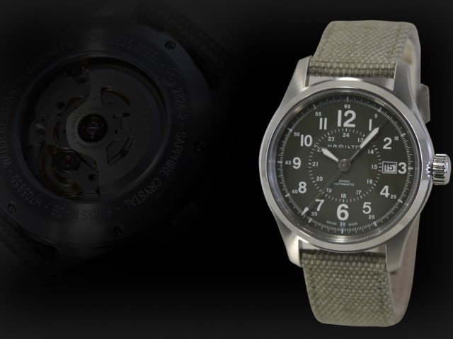 ハミルトン カーキフィールドオート40mm グリーンキャンパス H70595963